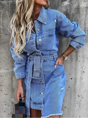 Stunncal Cowboy Lapel Long Sleeve Single Breasted Slim Fit Dress