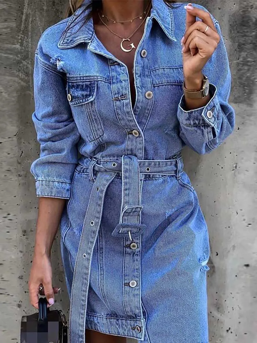 Stunncal Cowboy Lapel Long Sleeve Single Breasted Slim Fit Dress