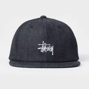 Stussy Basic Logo Smooth Denim Strapback Cap Black