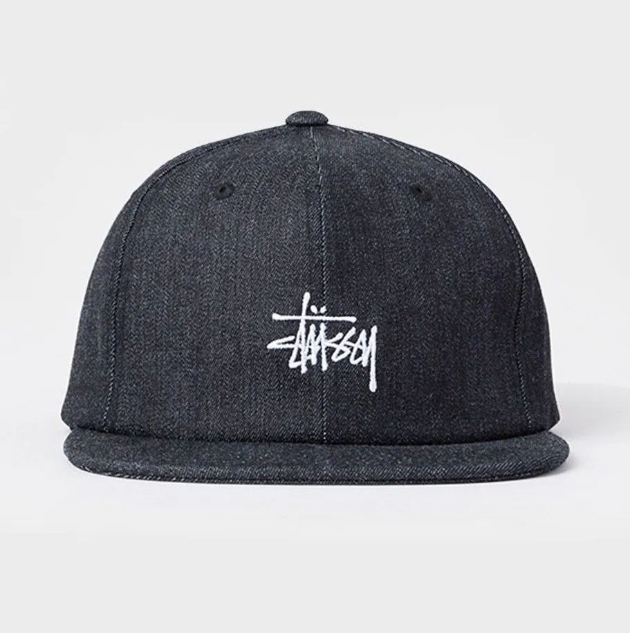 Stussy Basic Logo Smooth Denim Strapback Cap Black