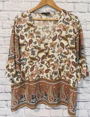 SUZANNE BETRO Floral Tunic Blouse Sz 2X V-Neck Paisley Long Sleeve Top Boho