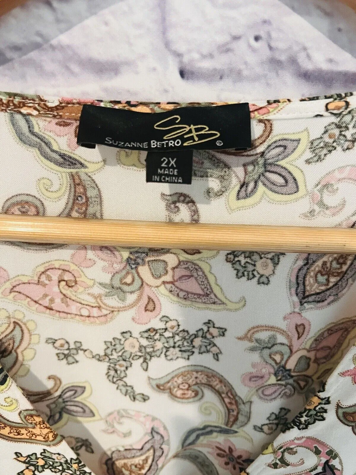 SUZANNE BETRO Floral Tunic Blouse Sz 2X V-Neck Paisley Long Sleeve Top Boho