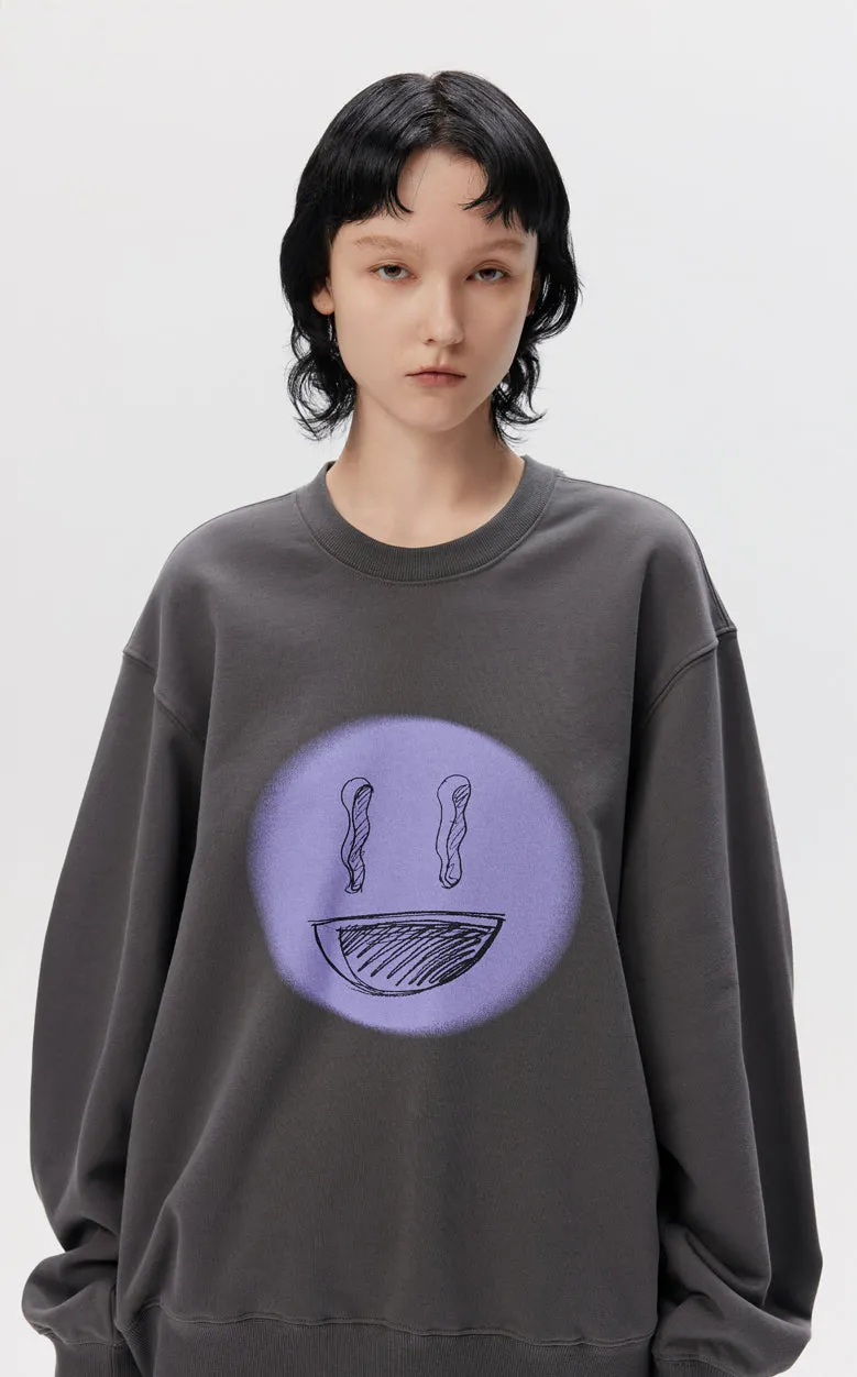 Sweatshirt / JNBY Fun Smile Pattern Loose Fit Round Neck Pullover Sweatshirt(100% cotton)