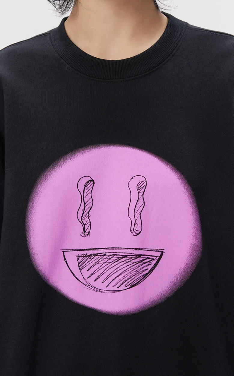Sweatshirt / JNBY Fun Smile Pattern Loose Fit Round Neck Pullover Sweatshirt(100% cotton)