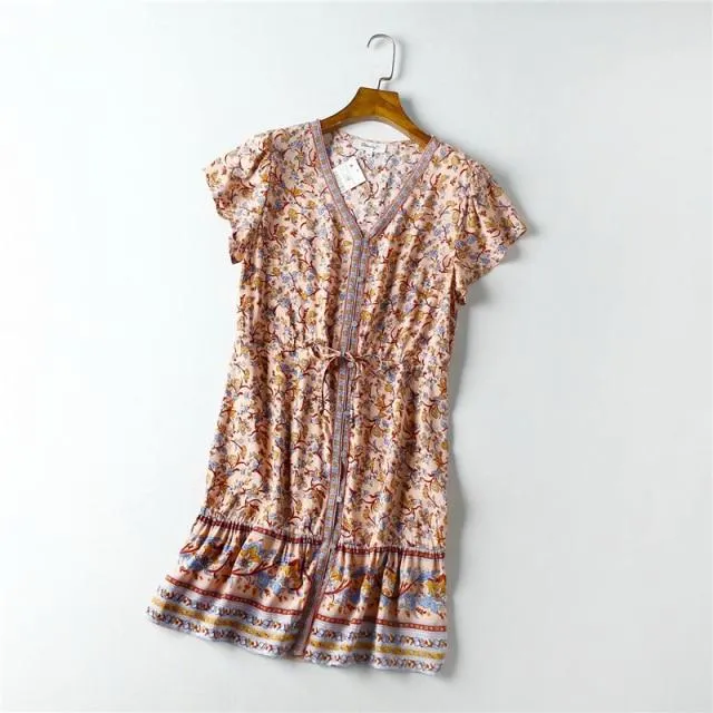 SYBIL Bohemian Floral Print Mini Dress