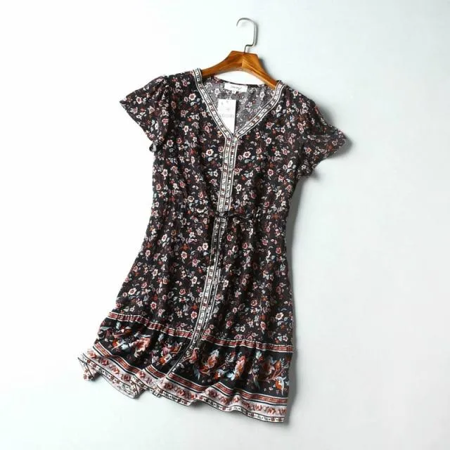 SYBIL Bohemian Floral Print Mini Dress