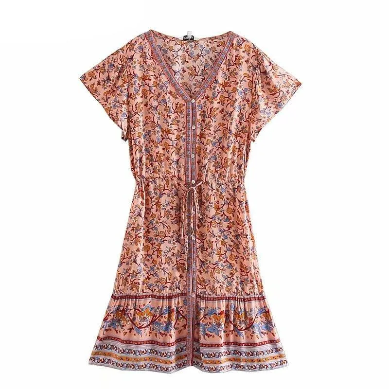 SYBIL Bohemian Floral Print Mini Dress