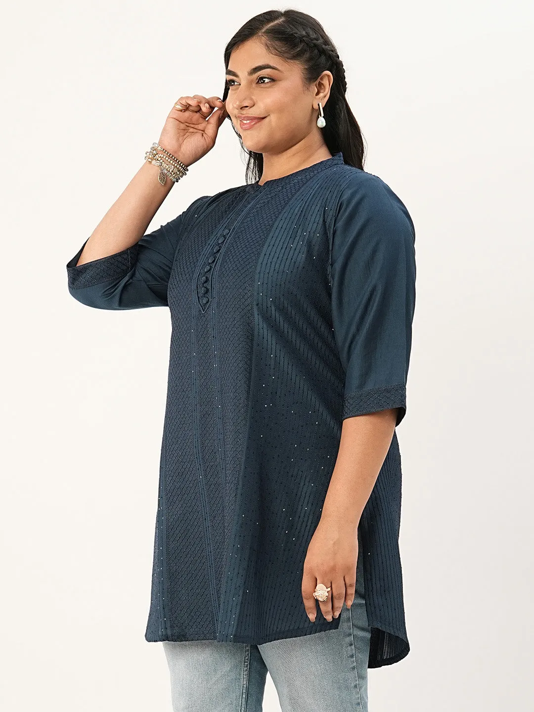 Teal Ethnic Wear Chanderi Silk Straight Tunics for Ladies - Zola