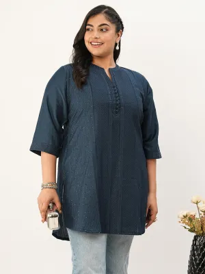 Teal Ethnic Wear Chanderi Silk Straight Tunics for Ladies - Zola