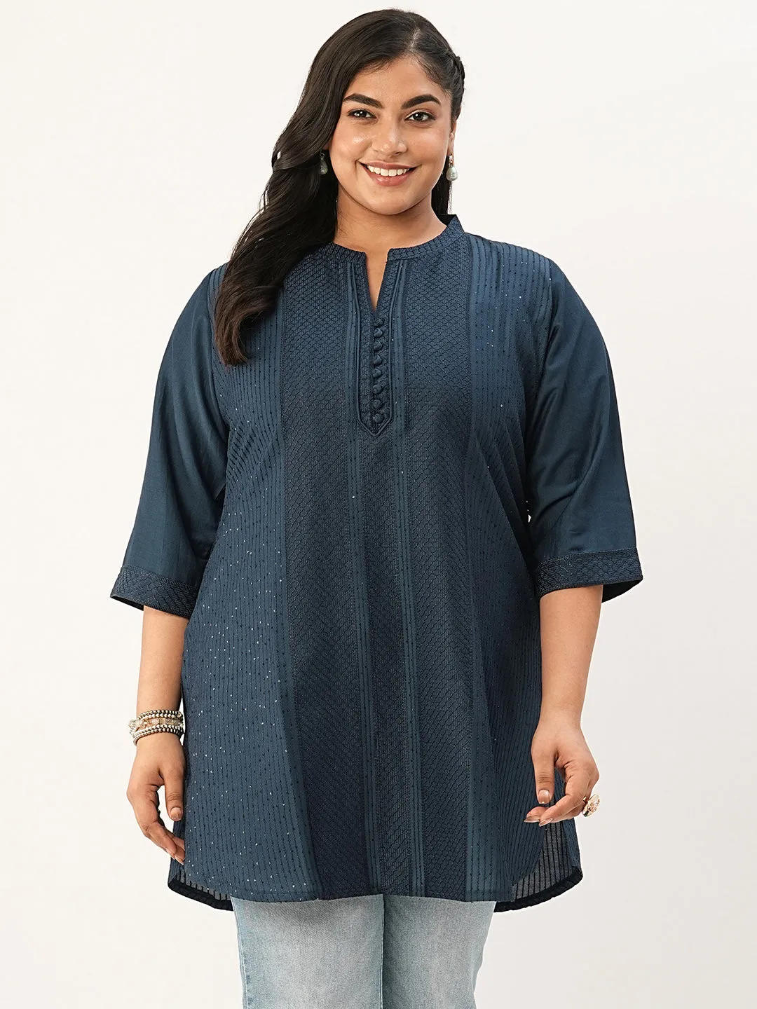 Teal Ethnic Wear Chanderi Silk Straight Tunics for Ladies - Zola