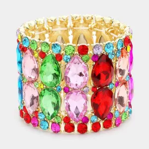 Teardrop Multi Color Stone Accented Evening Stretch Bracelet