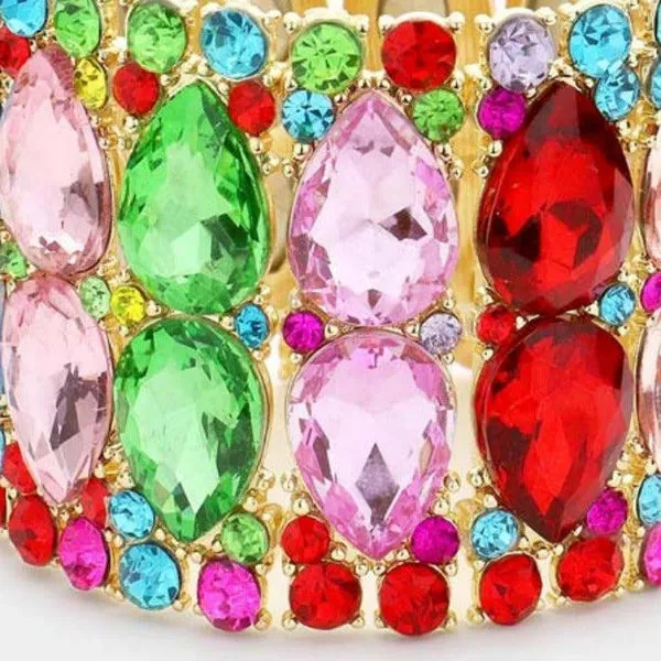 Teardrop Multi Color Stone Accented Evening Stretch Bracelet