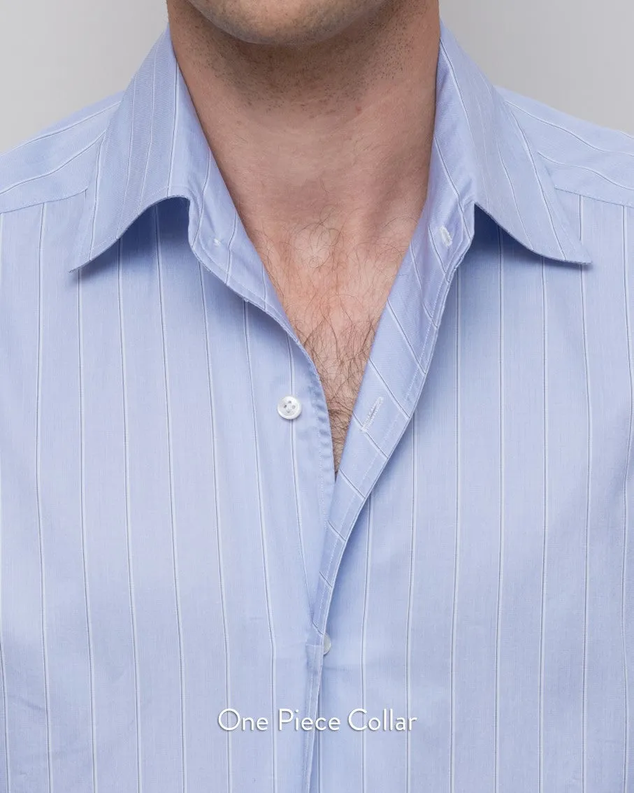 Thomas Mason Blue Poplin 120s Fine Bengal Stripe