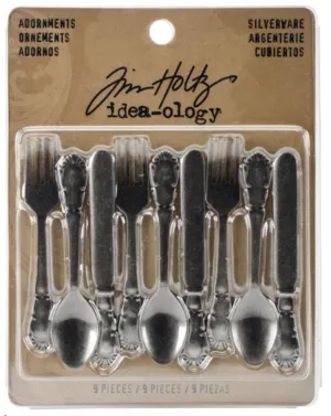 Tim Holtz Idea-ology Antique Nickel Silverware Embellishments {D137}