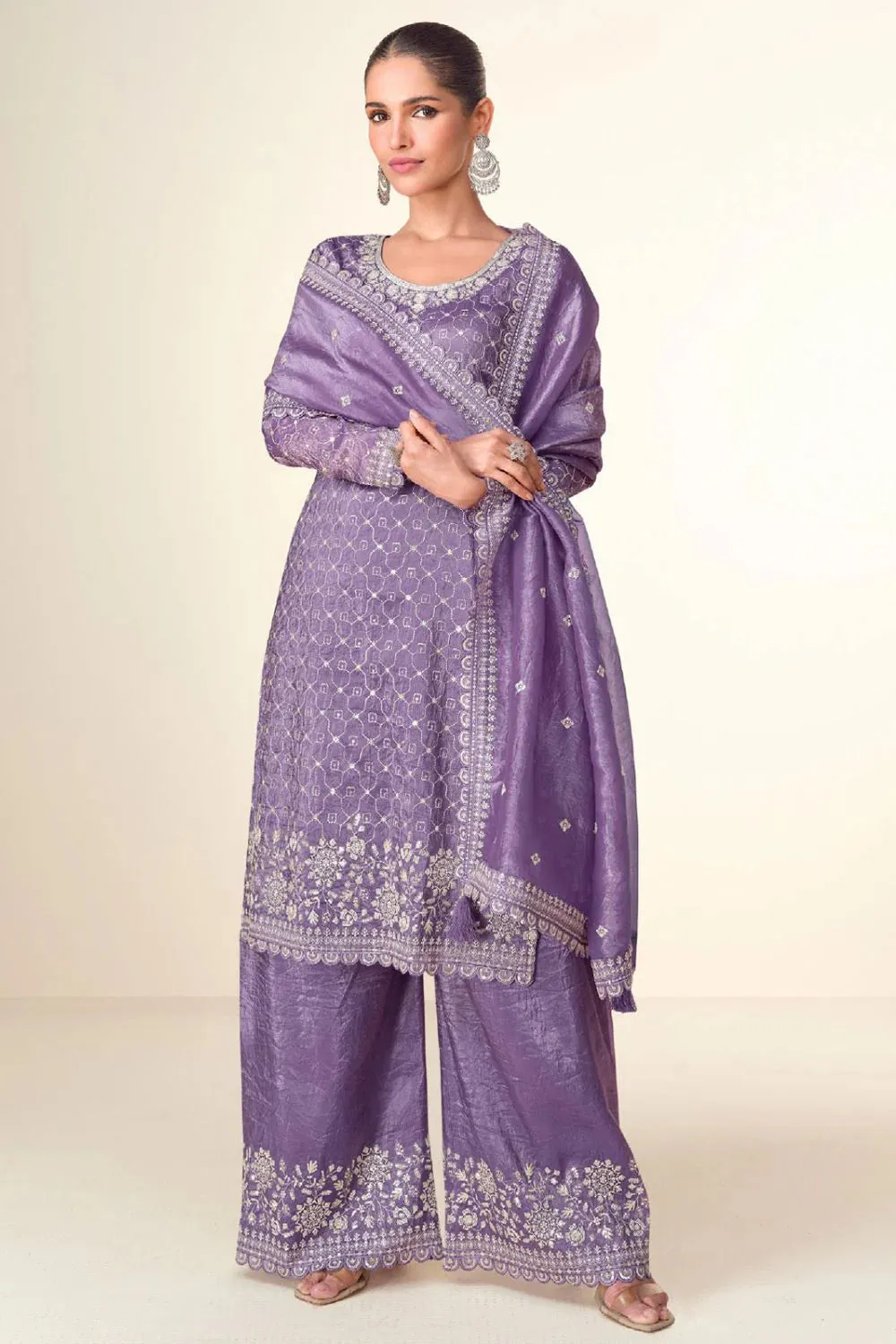 Timelessly Embellished Purple Sharara Suit