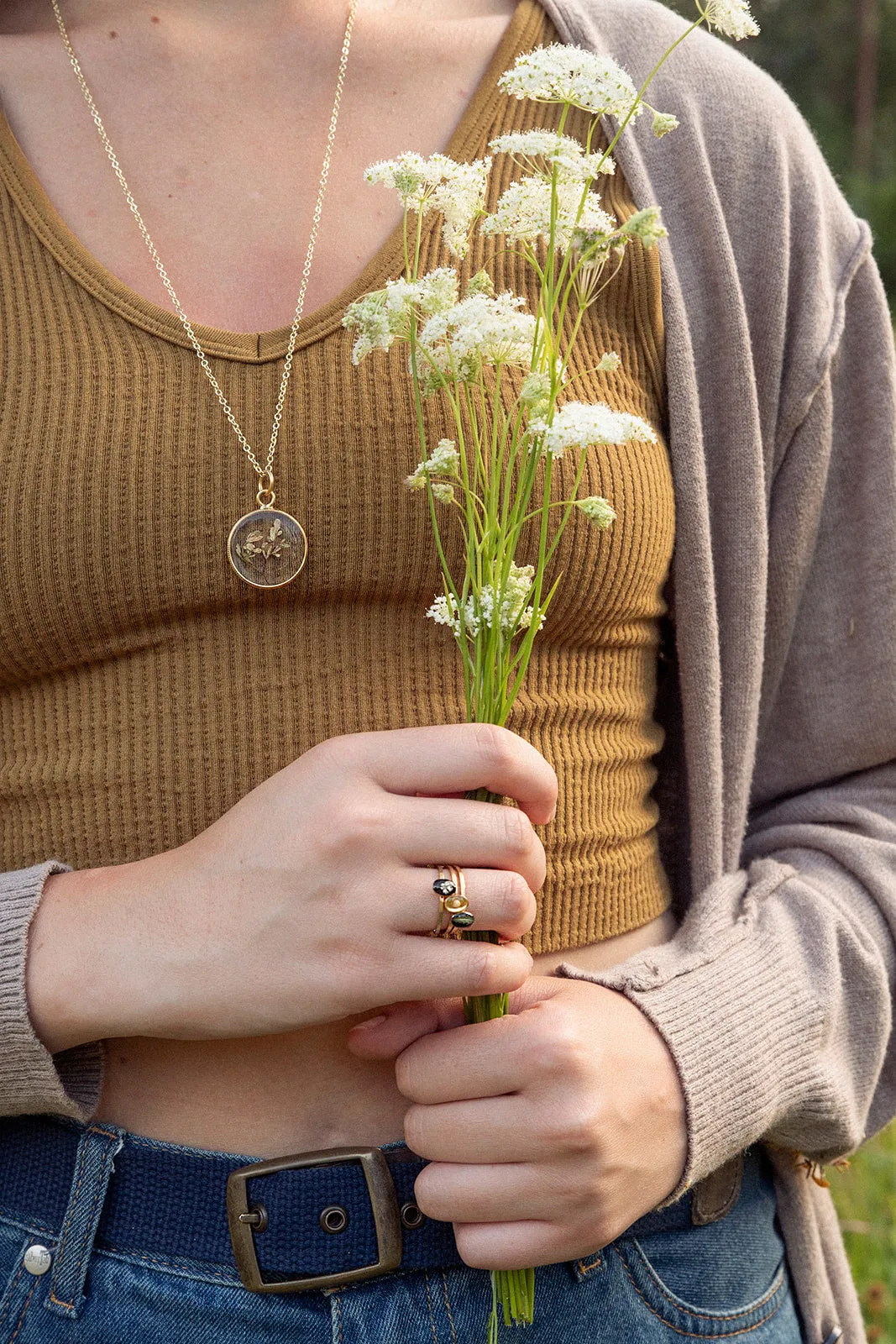 Tiny Dried Bouquet Pendant