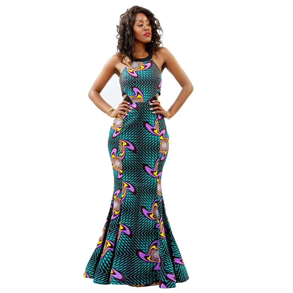 Traditional African Kitenge Wax Print Formal Backless Fish Tail Dress