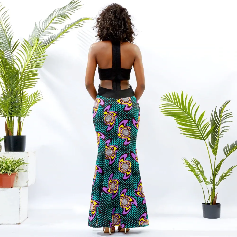 Traditional African Kitenge Wax Print Formal Backless Fish Tail Dress