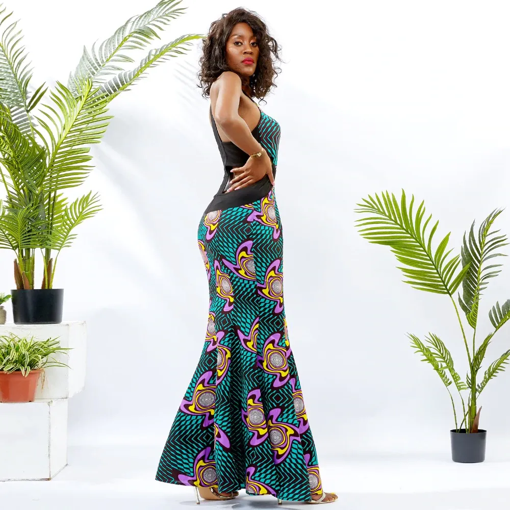 Traditional African Kitenge Wax Print Formal Backless Fish Tail Dress