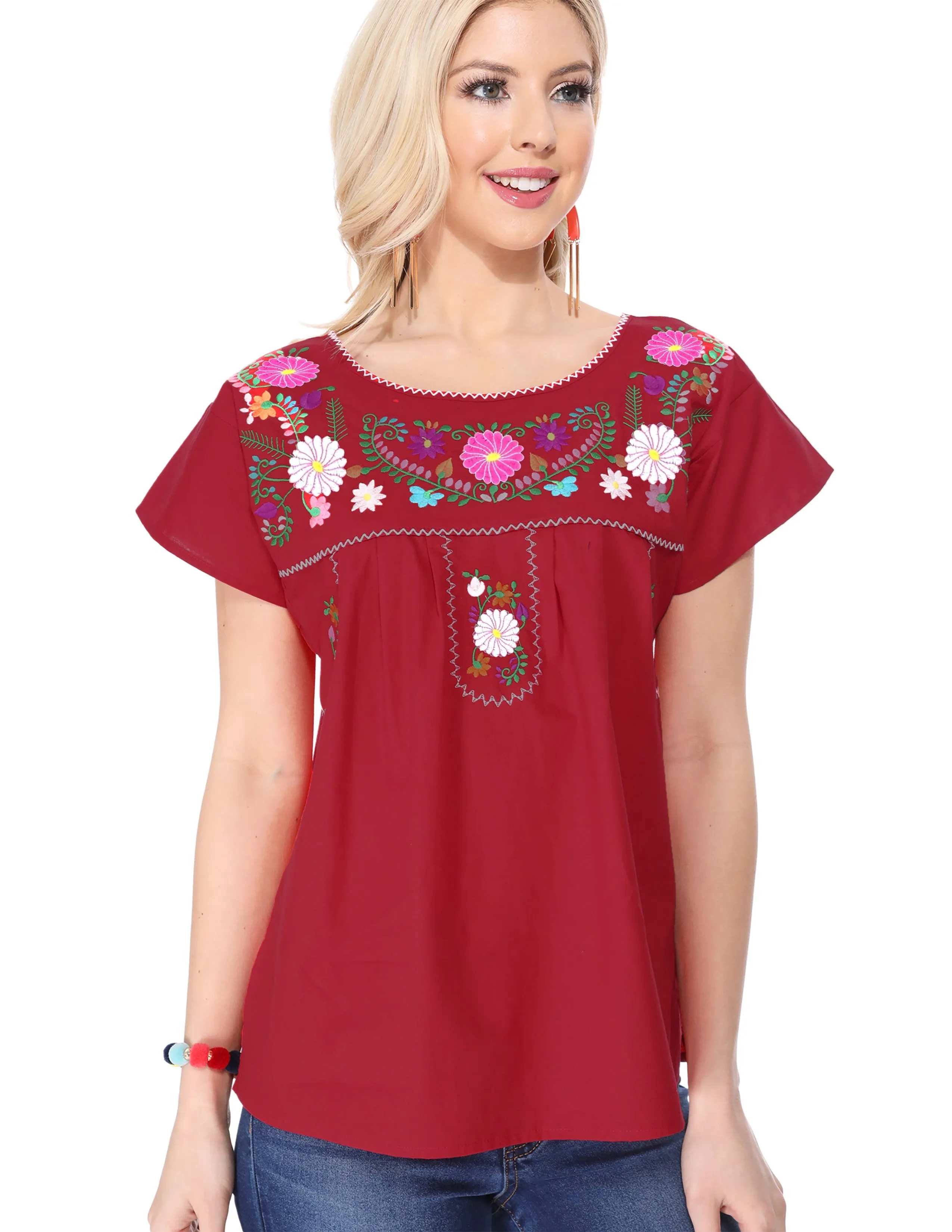 Traditional Mexican Women Blouse S-M-L-XL-2XL-3XL