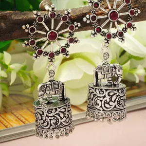 Traditional Red Stone Elephant Jhumka Earrings