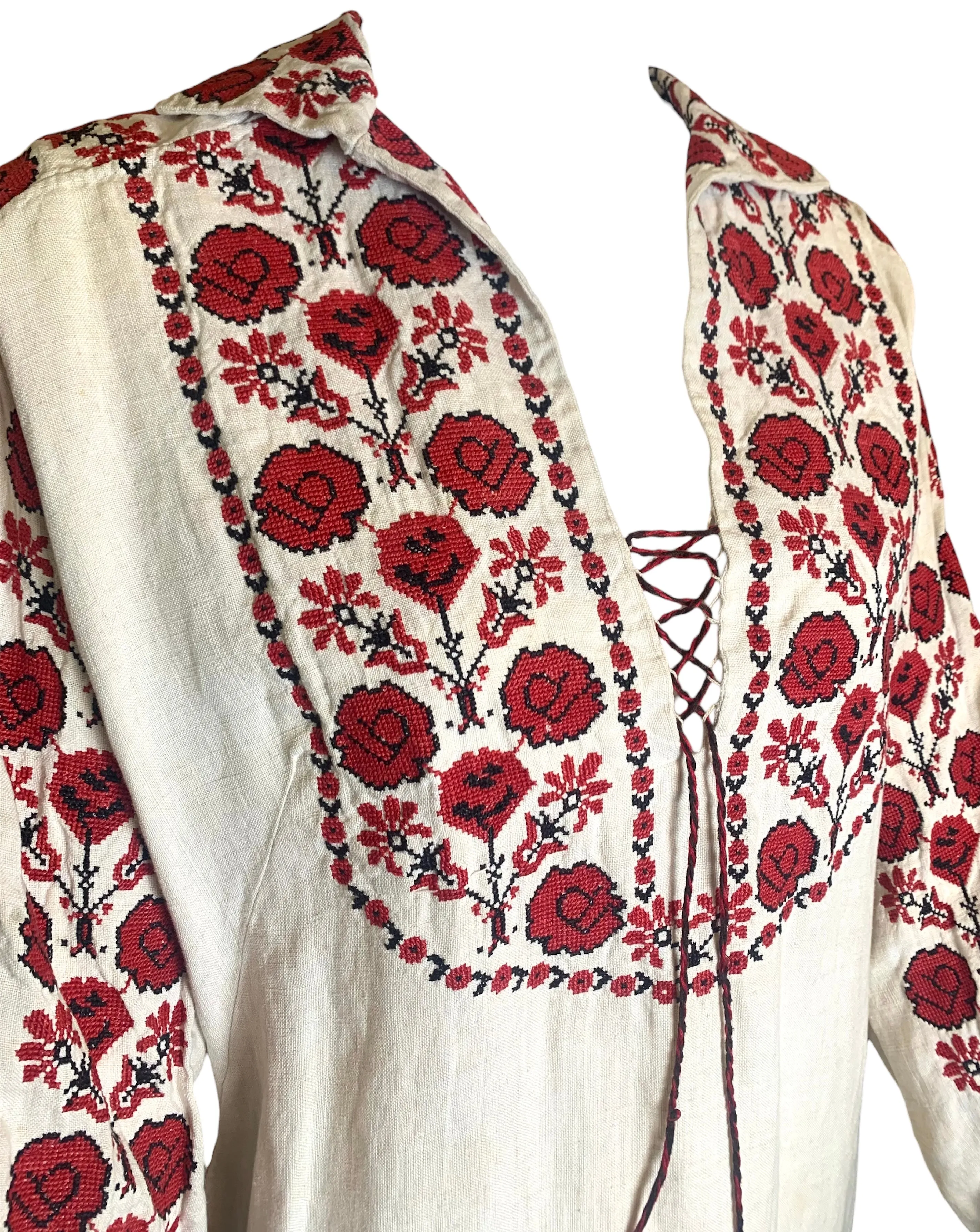 Traditonal Ukranian 1920s Red Cross Stitch Vyshyvanka Dress