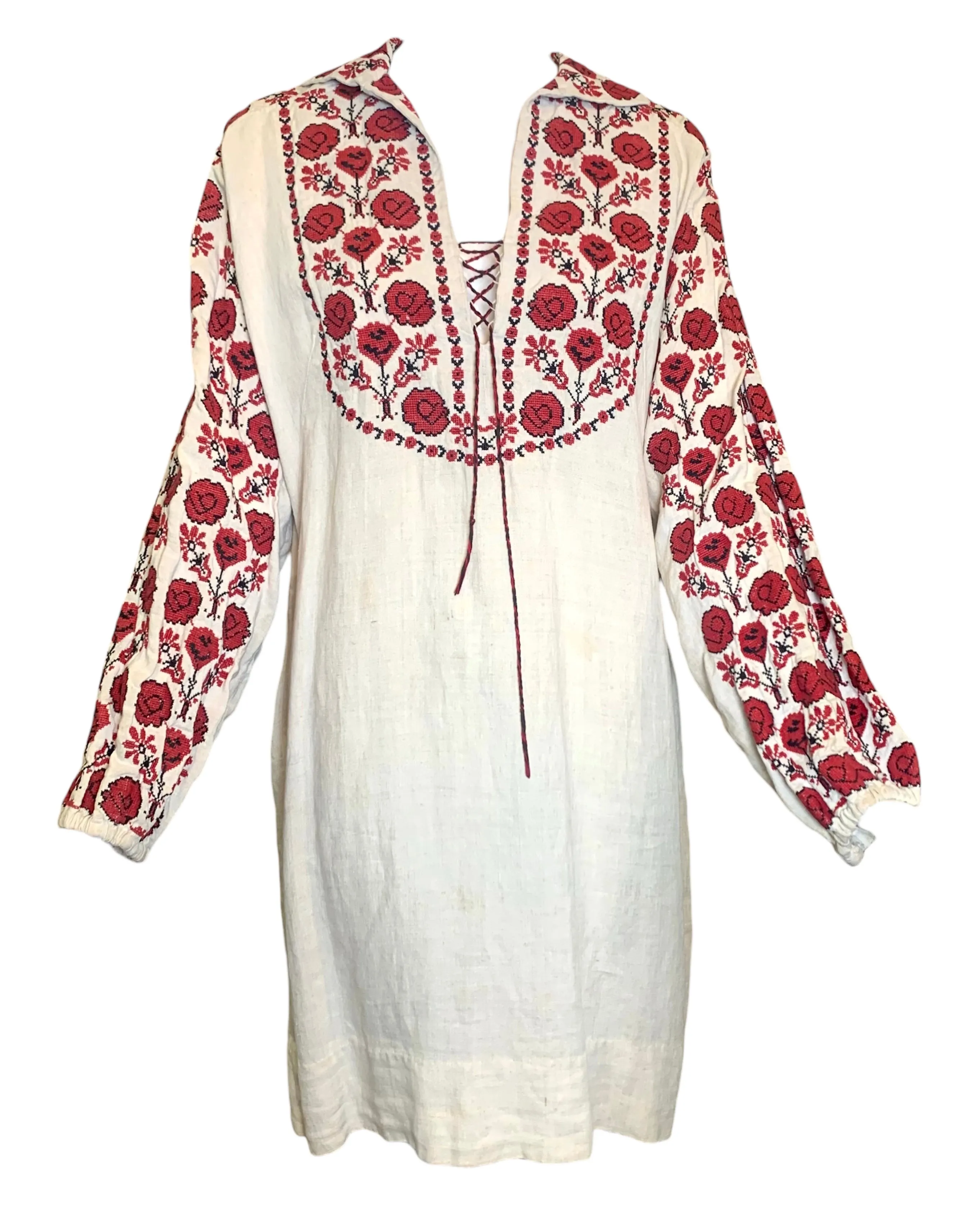 Traditonal Ukranian 1920s Red Cross Stitch Vyshyvanka Dress