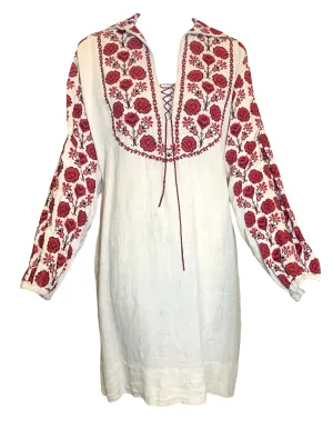 Traditonal Ukranian 1920s Red Cross Stitch Vyshyvanka Dress