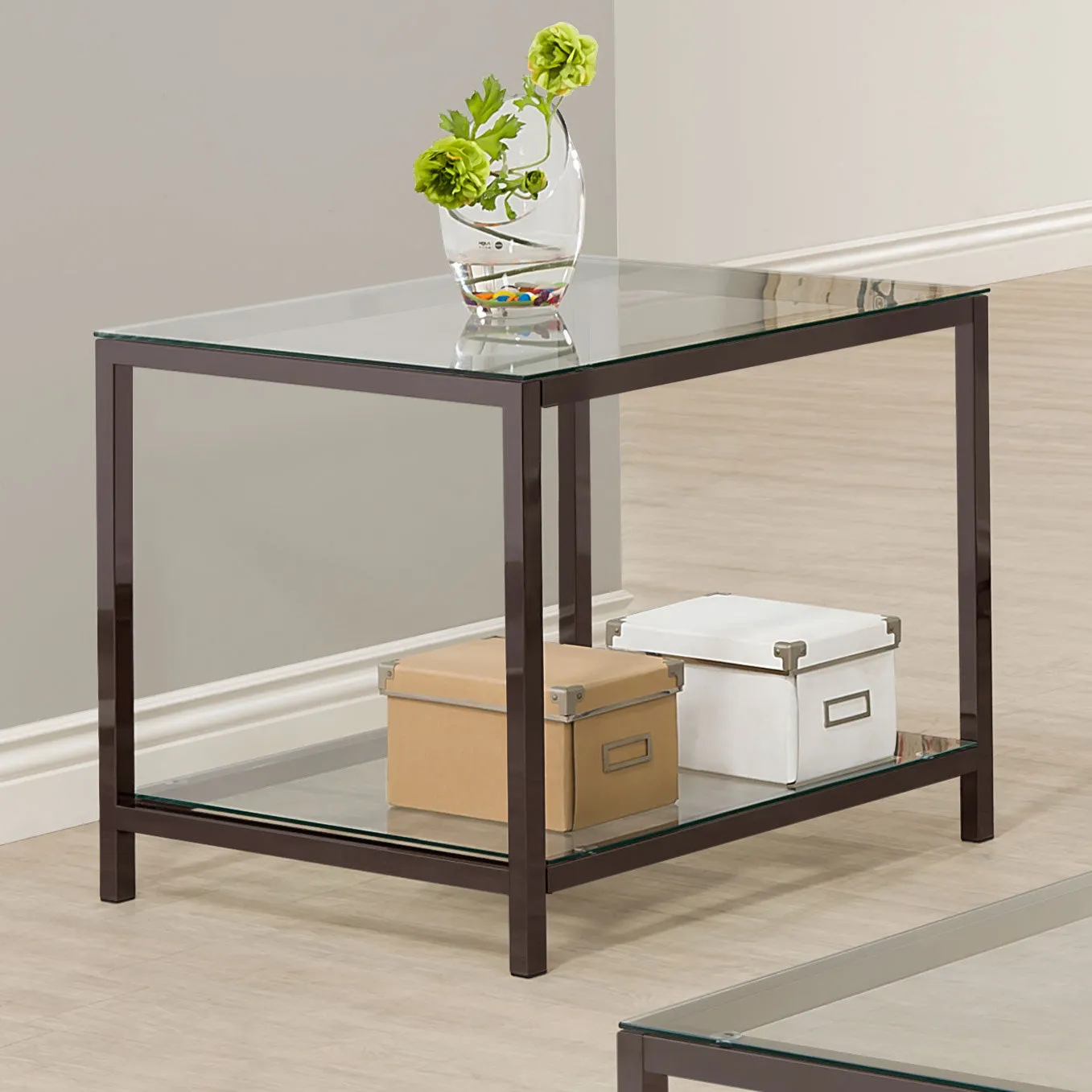 Trini 1-shelf Glass Top Side End Table Black Nickel
