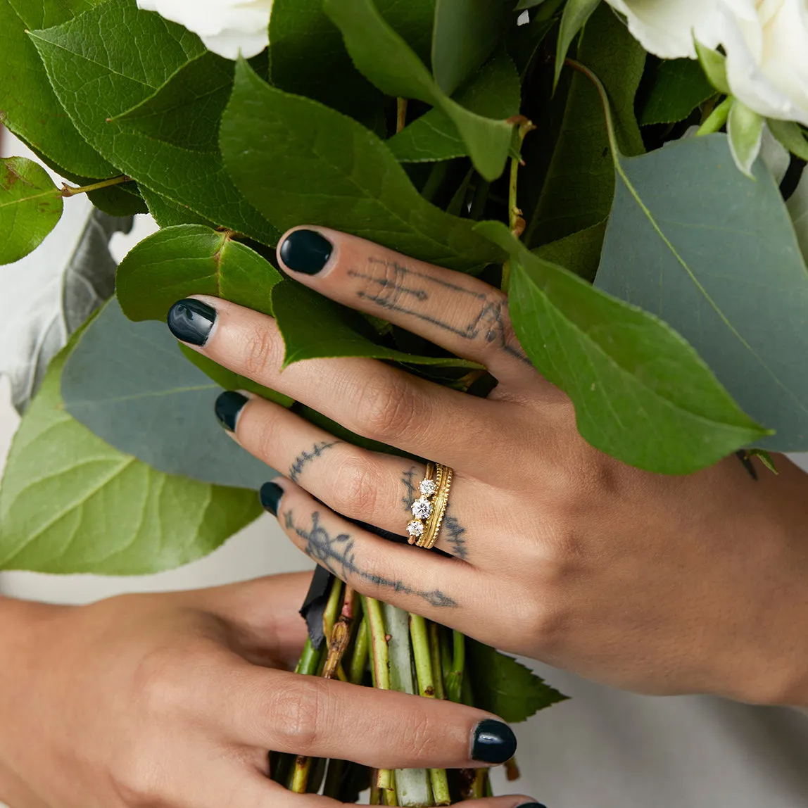 Triple White Diamond Blooming Ring | R19001W