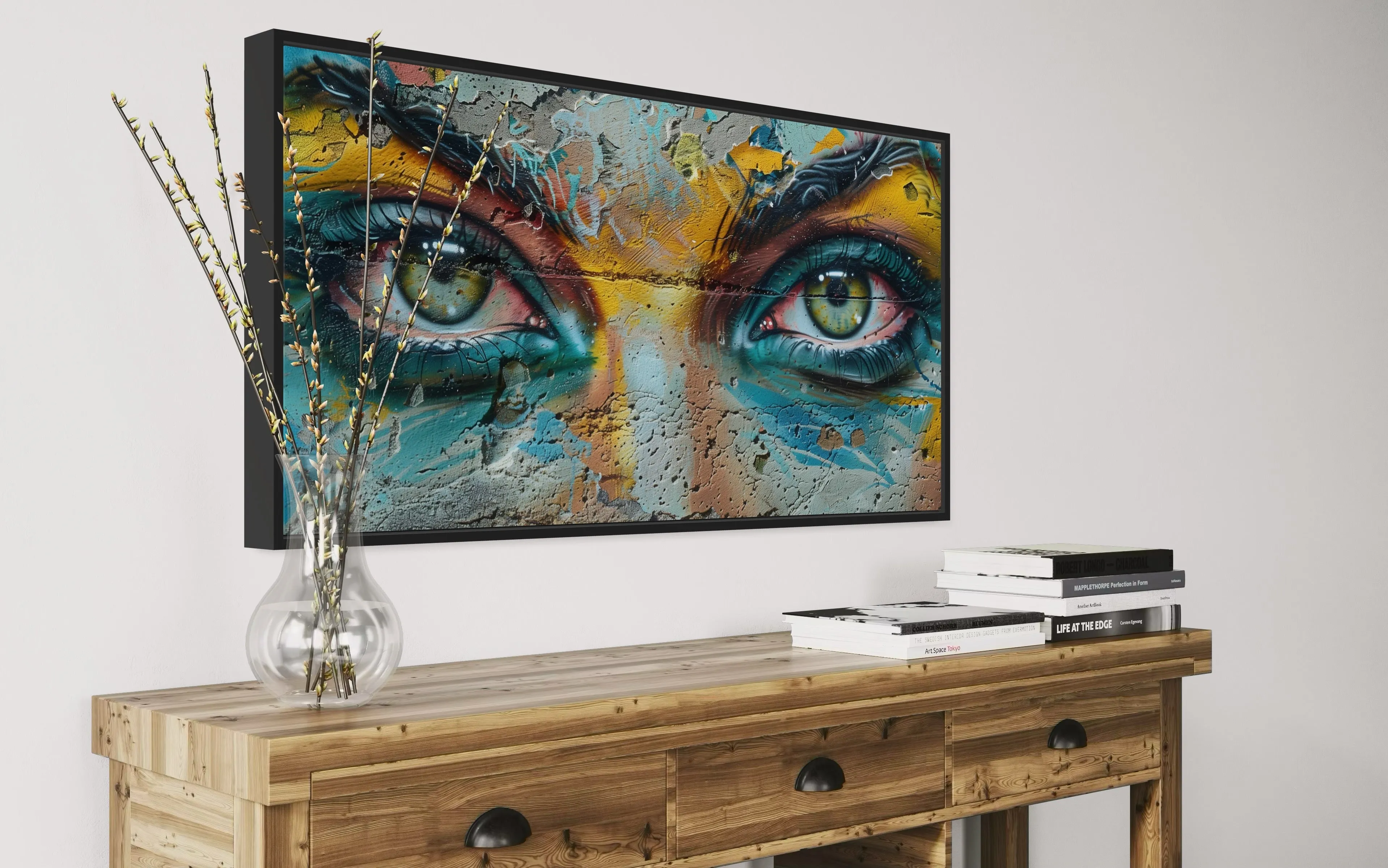 Trippy Eyes Graffiti  Painting Framed Large Canvas Wall Decor