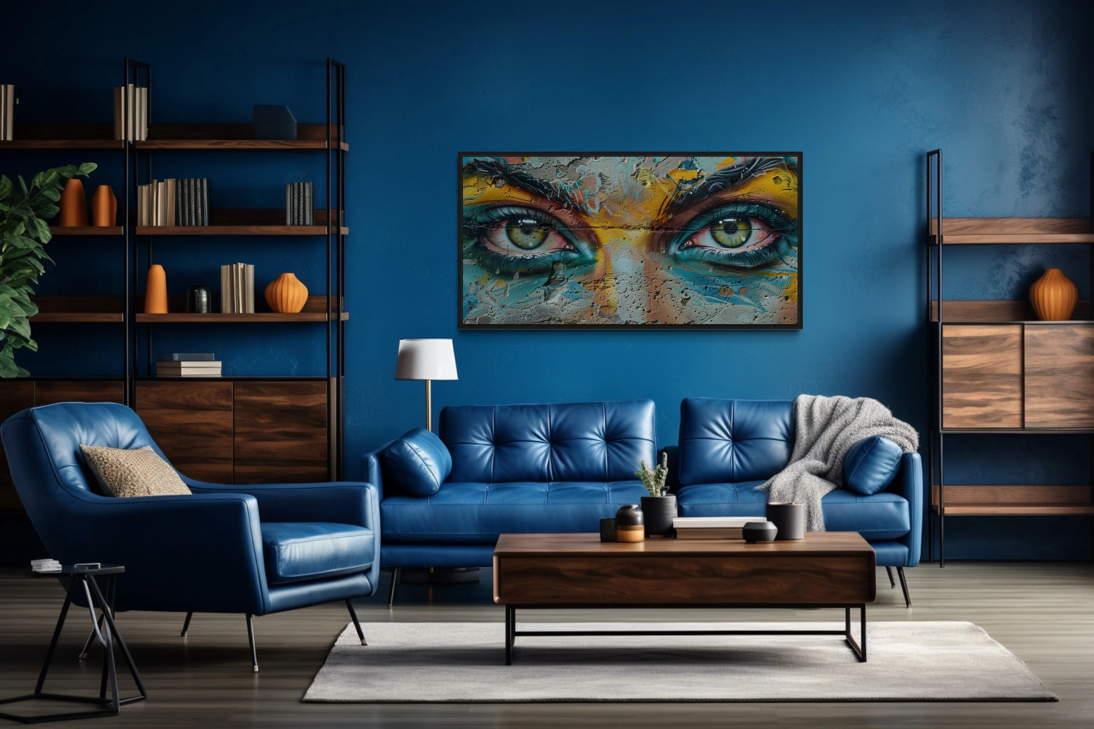 Trippy Eyes Graffiti  Painting Framed Large Canvas Wall Decor