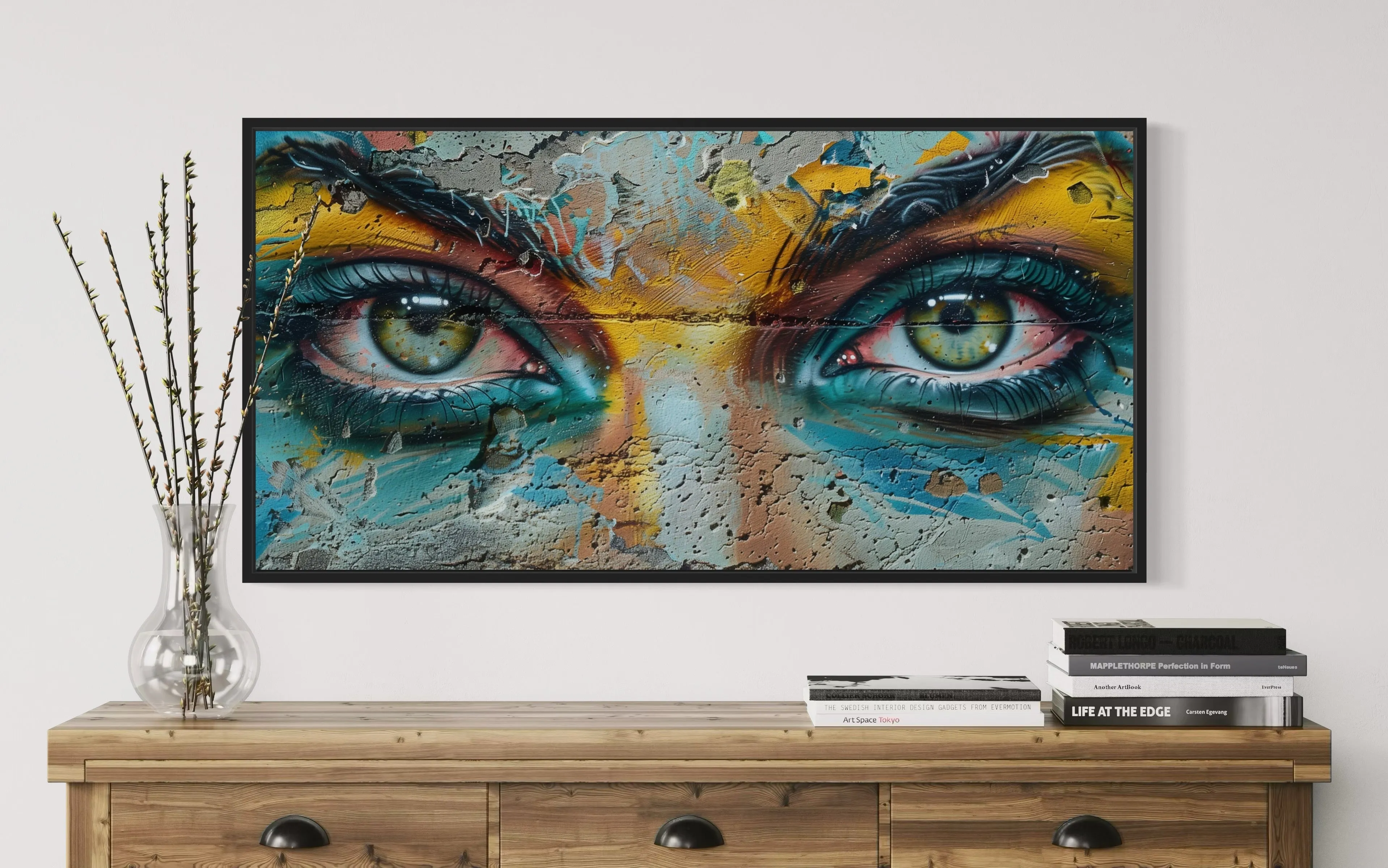 Trippy Eyes Graffiti  Painting Framed Large Canvas Wall Decor