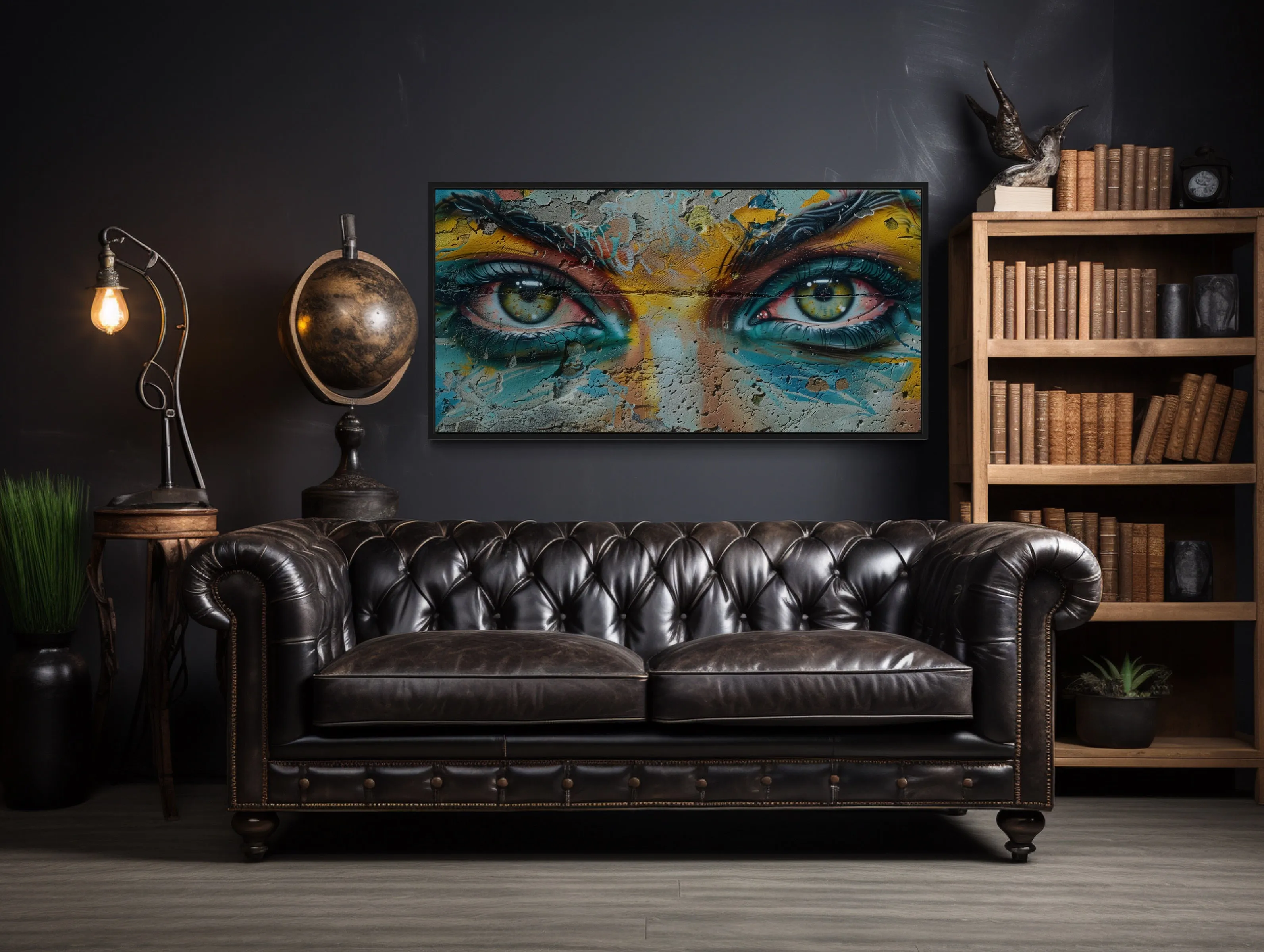 Trippy Eyes Graffiti  Painting Framed Large Canvas Wall Decor