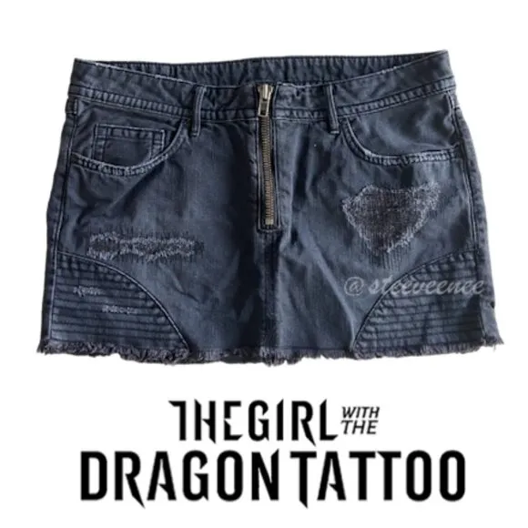 Trish Summerville for H&amp;M Dragon Tattoo Denim Mini Skirt