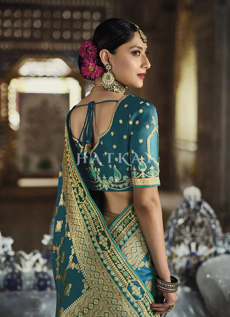 Turquoise Dual Tone Silk Saree