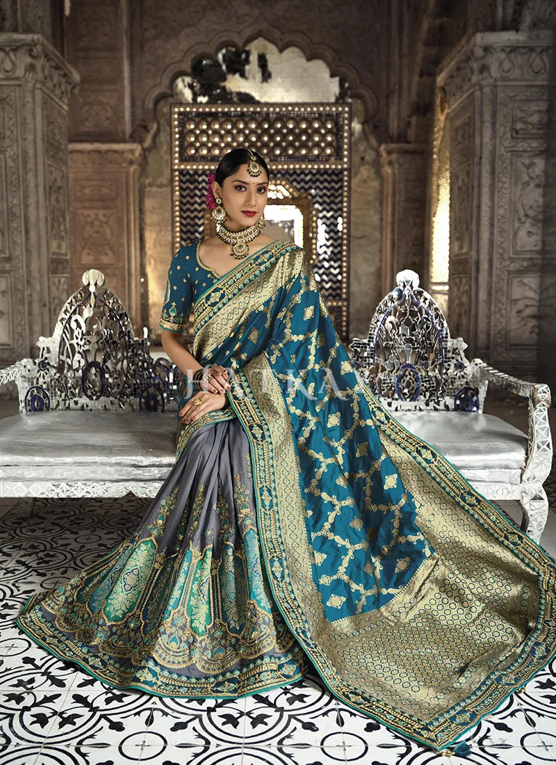 Turquoise Dual Tone Silk Saree