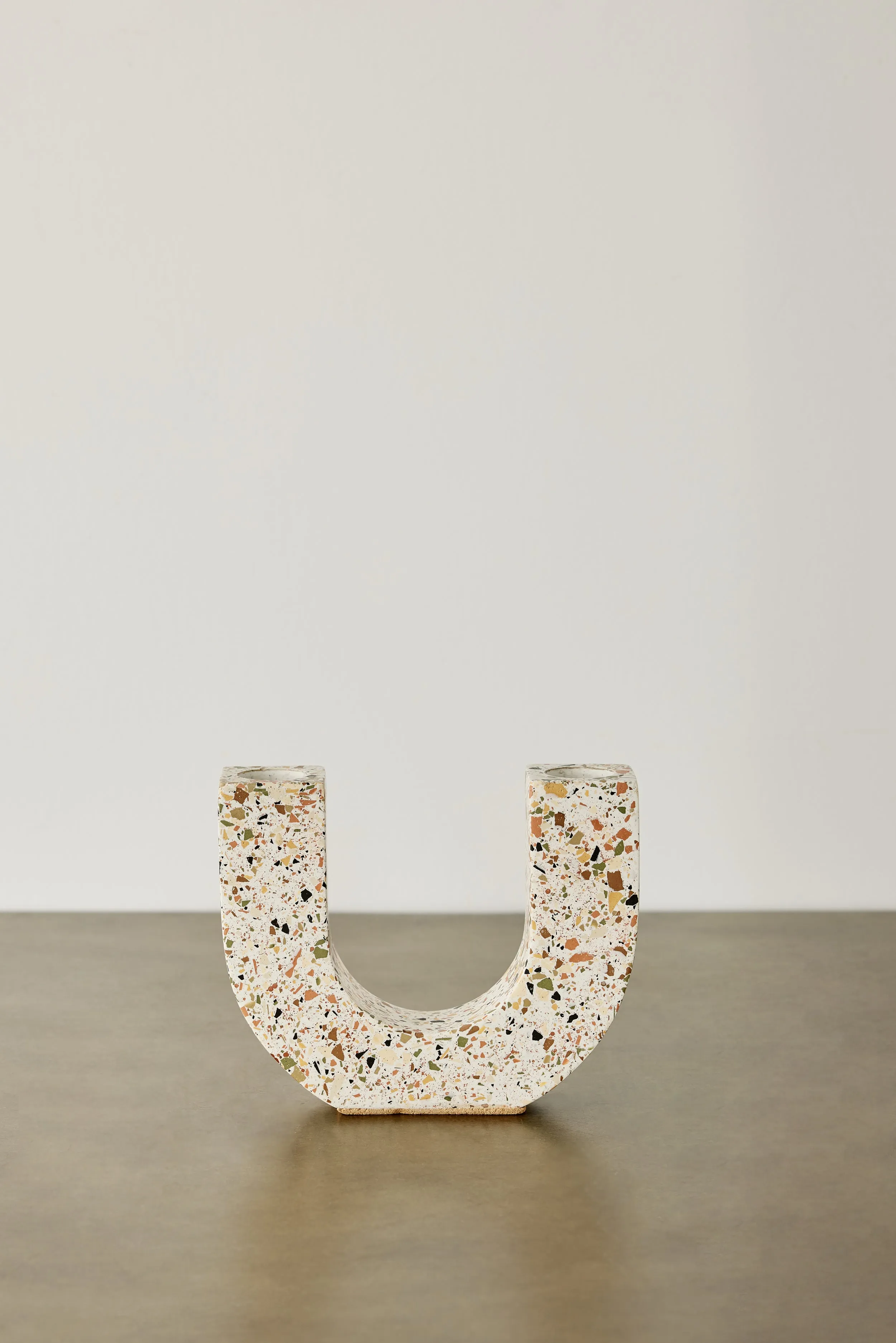 U-shaped Neutral Terrazzo Taper Candle Holder