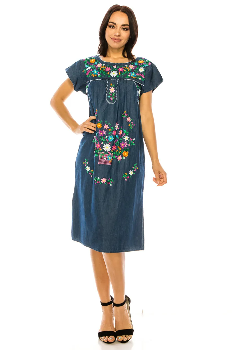 unik Embroidered Traditional Mexican Dress Size S-M-L-XL-2XL-3XL