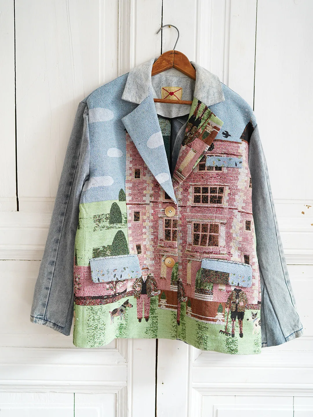 Unlogical Poem Cottage Style Yarn-dyed Patchwork Denim Blazer