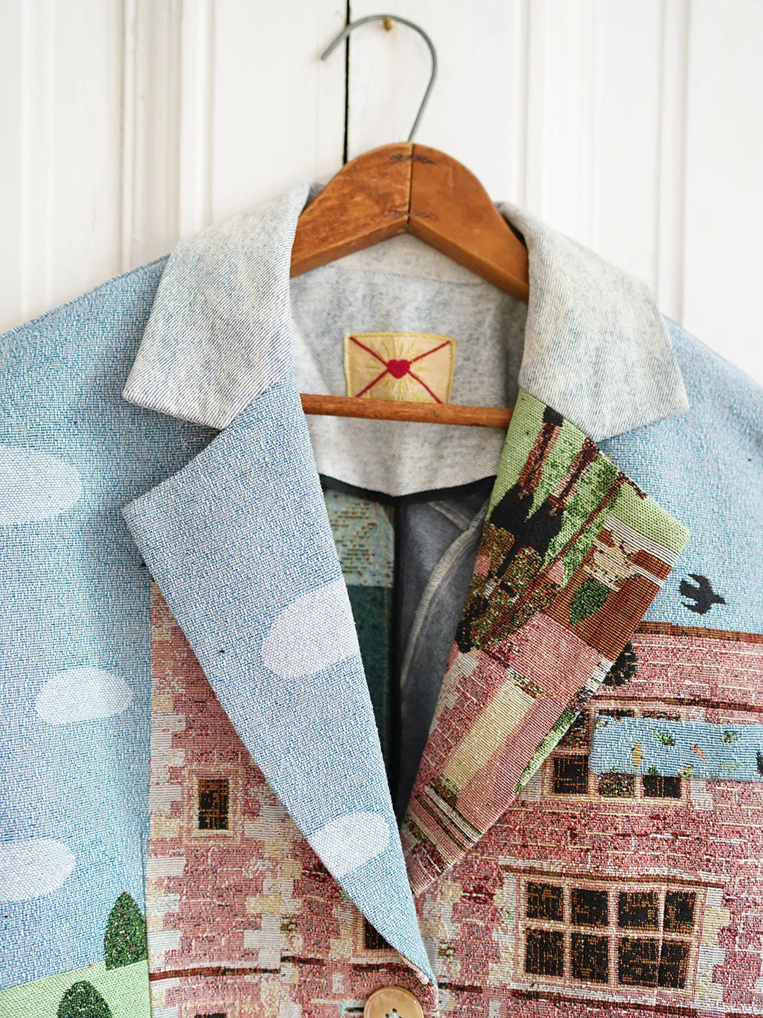 Unlogical Poem Cottage Style Yarn-dyed Patchwork Denim Blazer