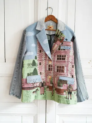 Unlogical Poem Cottage Style Yarn-dyed Patchwork Denim Blazer