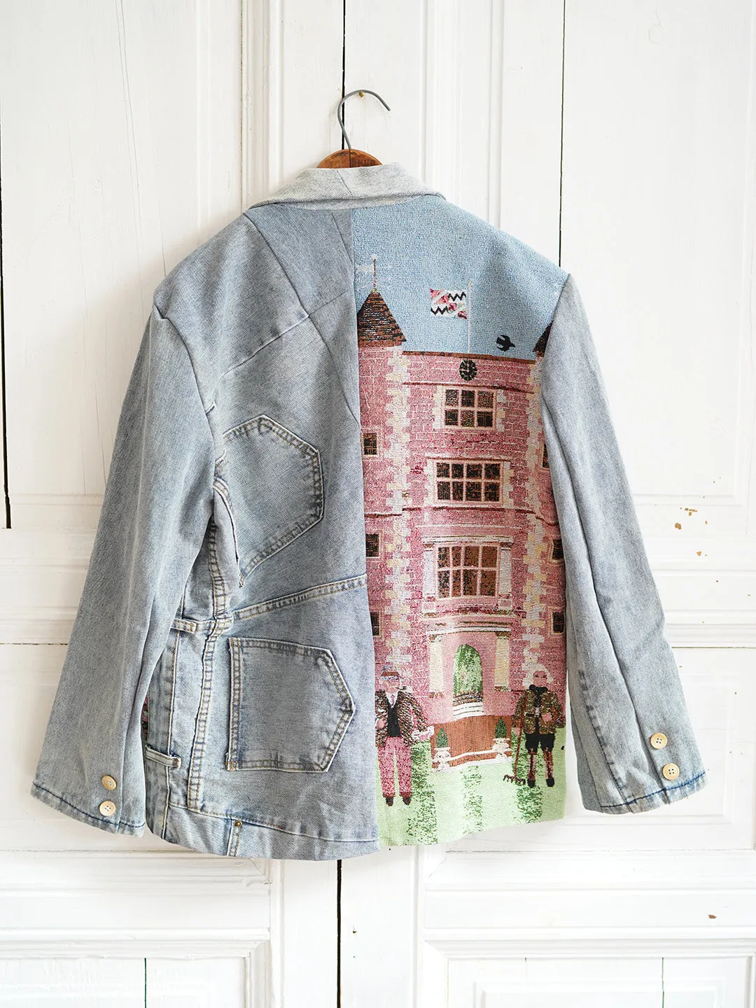 Unlogical Poem Cottage Style Yarn-dyed Patchwork Denim Blazer