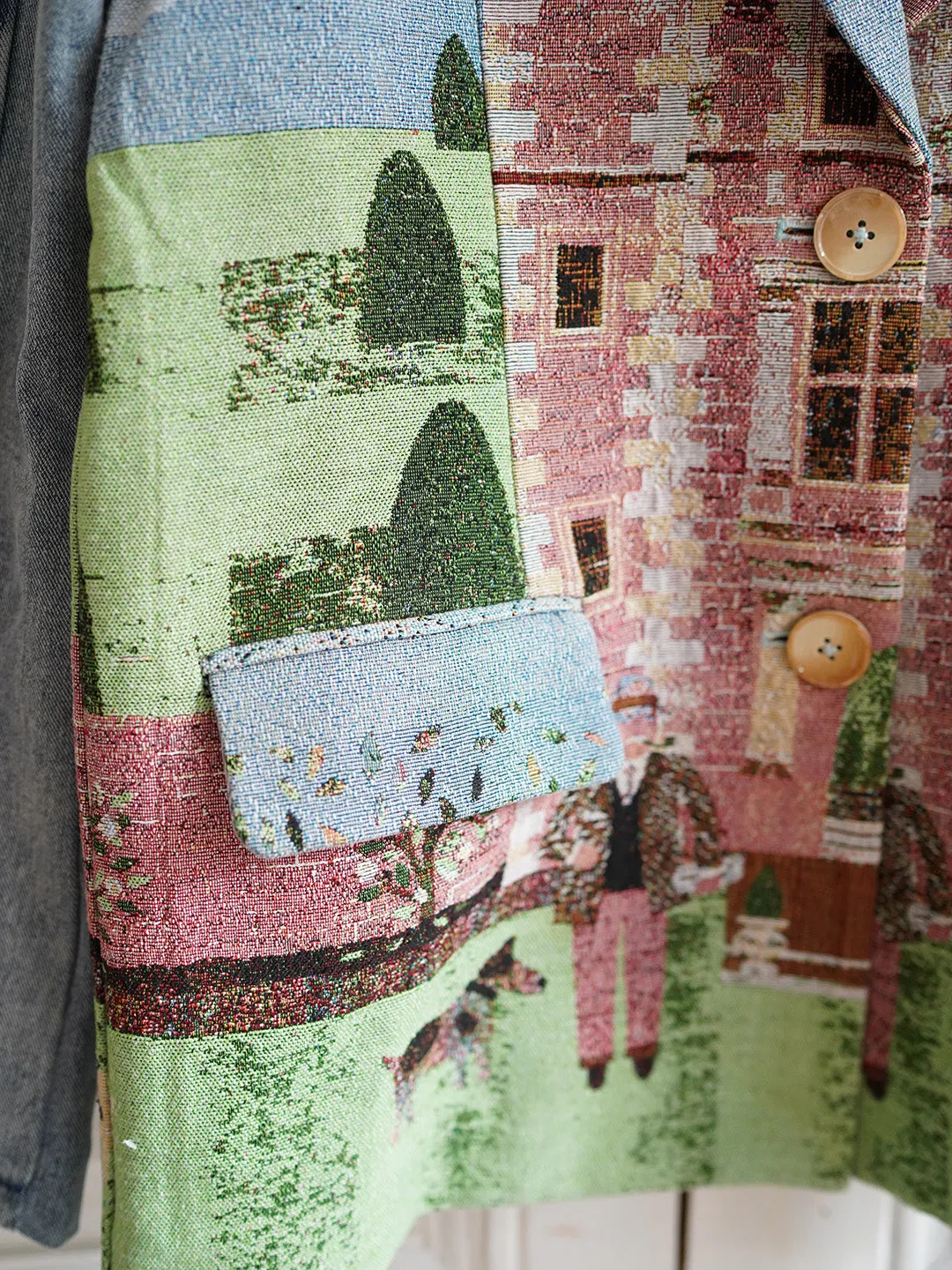 Unlogical Poem Cottage Style Yarn-dyed Patchwork Denim Blazer