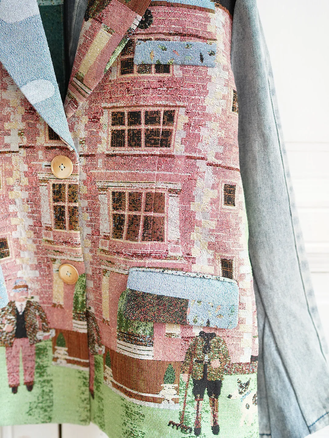 Unlogical Poem Cottage Style Yarn-dyed Patchwork Denim Blazer