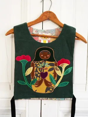 Unlogical Poem Doll and Flower Embroidery Patchwork Smock