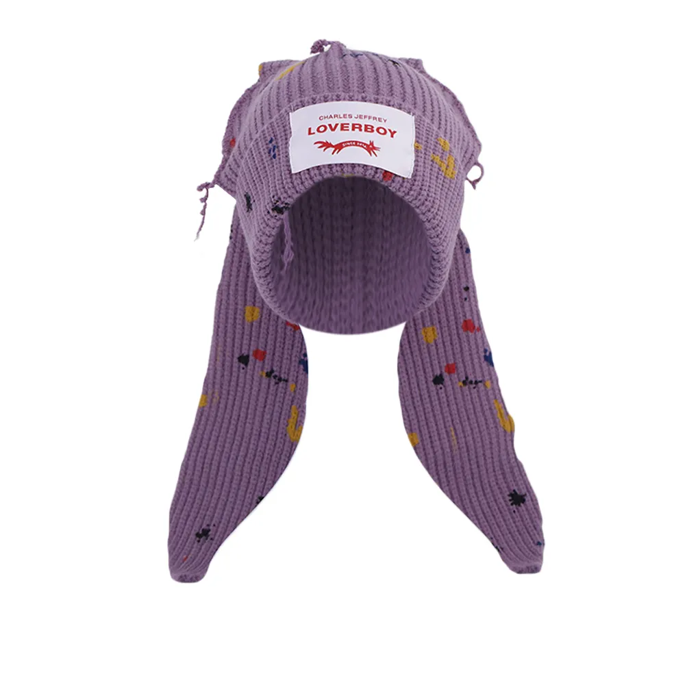 Upgraded Graffiti Wool Hat Rabbit Ears Knitted Hat