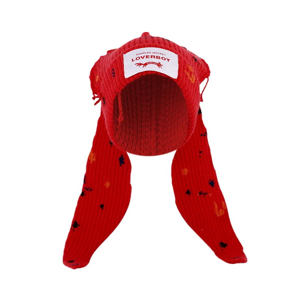 Upgraded Graffiti Wool Hat Rabbit Ears Knitted Hat