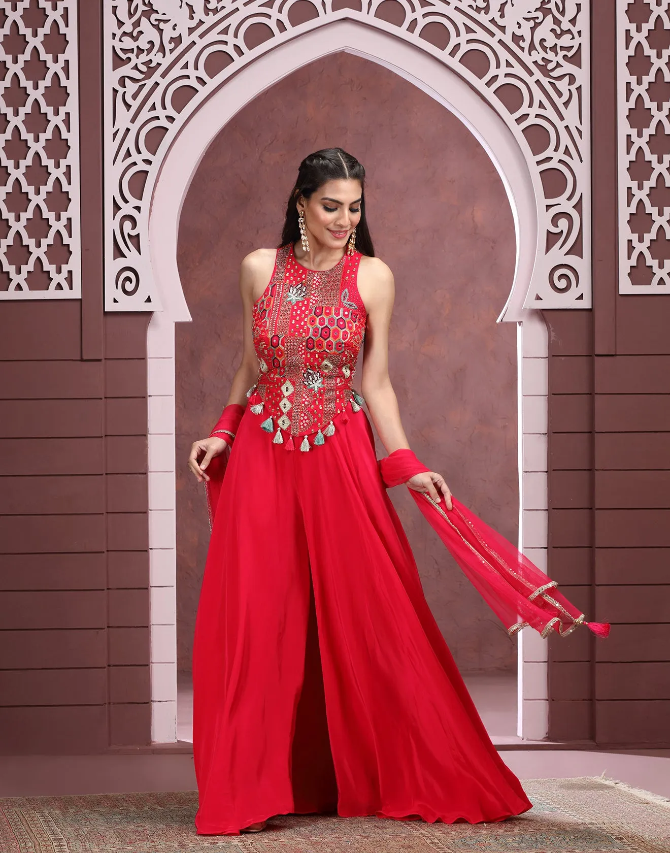 Vibrant Rani Pink Indo-Western Suit Set