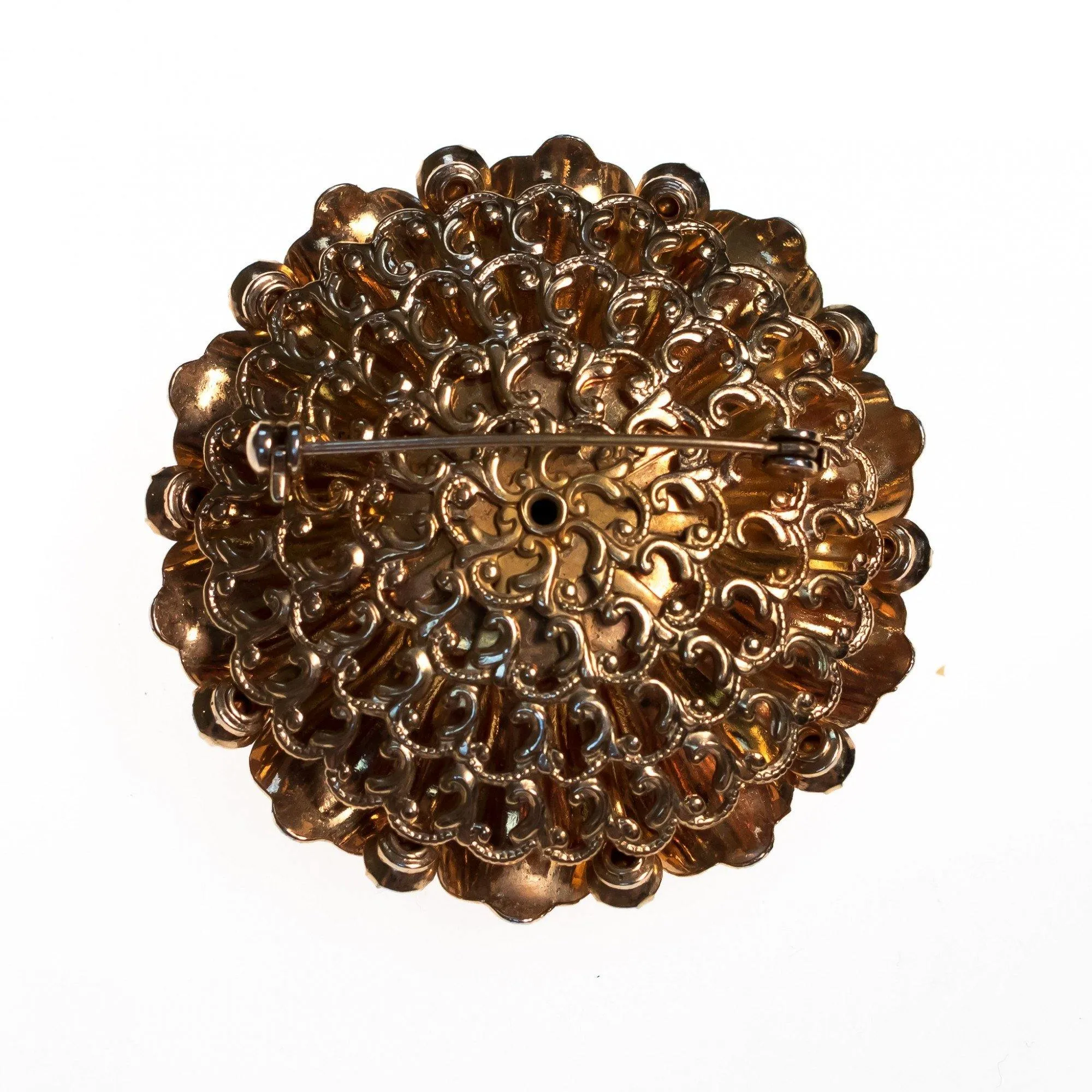 Vintage 1960s Champange and Amber Rhinestone Sparkling Bejeweled Rhinestone Brooch
